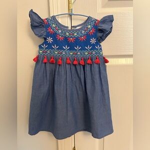 Blue and Red Embroidered Kids Dress